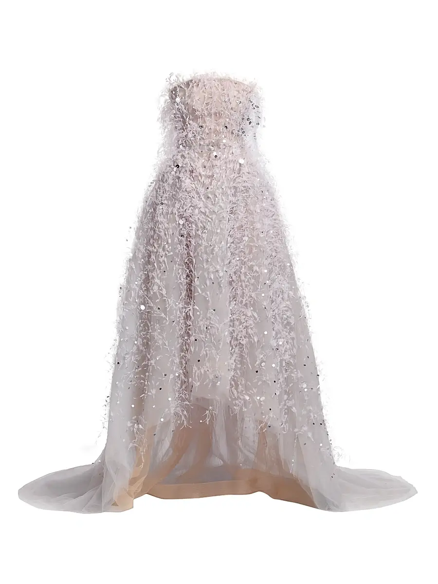 Oscar de la Renta Women's Point D'Esprit Strapless Ballgown - Light Grey | Image 1 Oscar de la Renta Women's Point D'Esprit Strapless Ballgown - Light Grey | Image 1