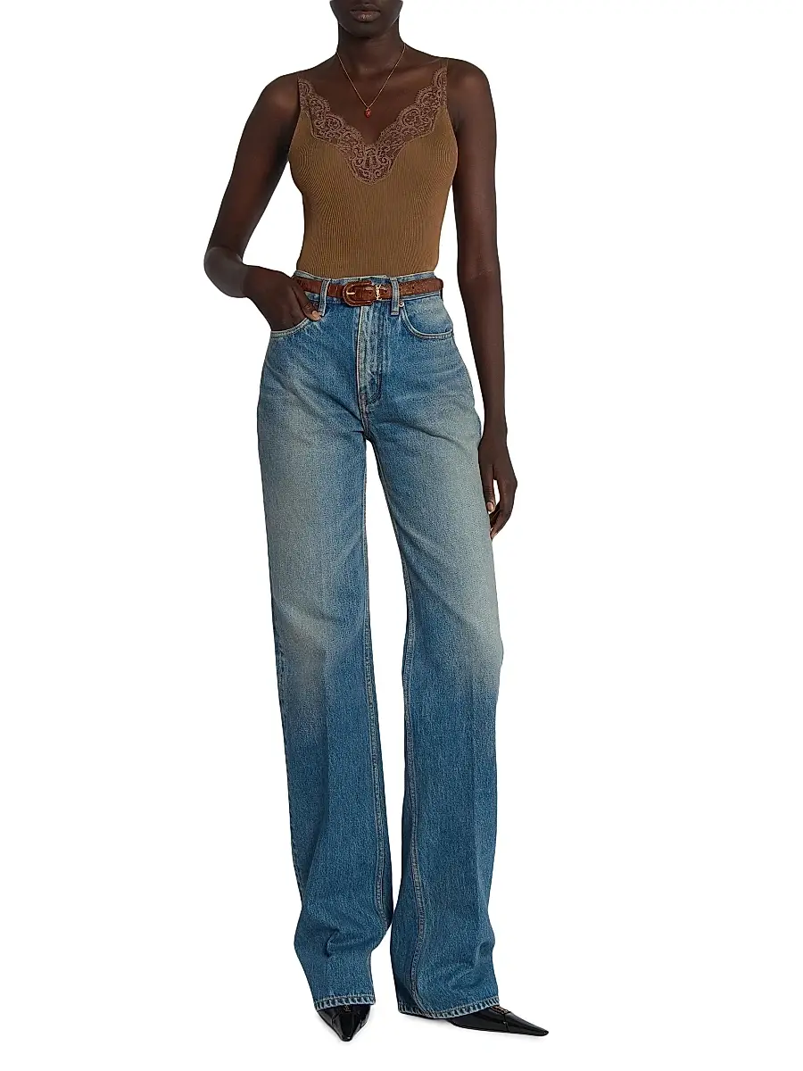 Saint Laurent Women's Yves Flared Jeans in Denim - Midi Blue | Thumbnail 2 Saint Laurent Women's Yves Flared Jeans in Denim - Midi Blue | Thumbnail 2
