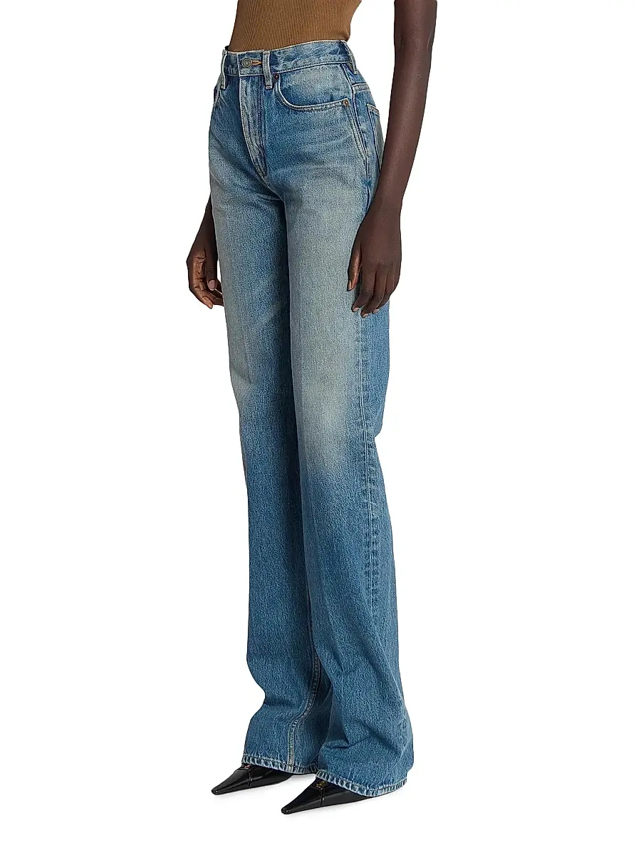 Saint Laurent Women's Yves Flared Jeans in Denim - Midi Blue | Thumbnail 5 Saint Laurent Women's Yves Flared Jeans in Denim - Midi Blue | Thumbnail 5