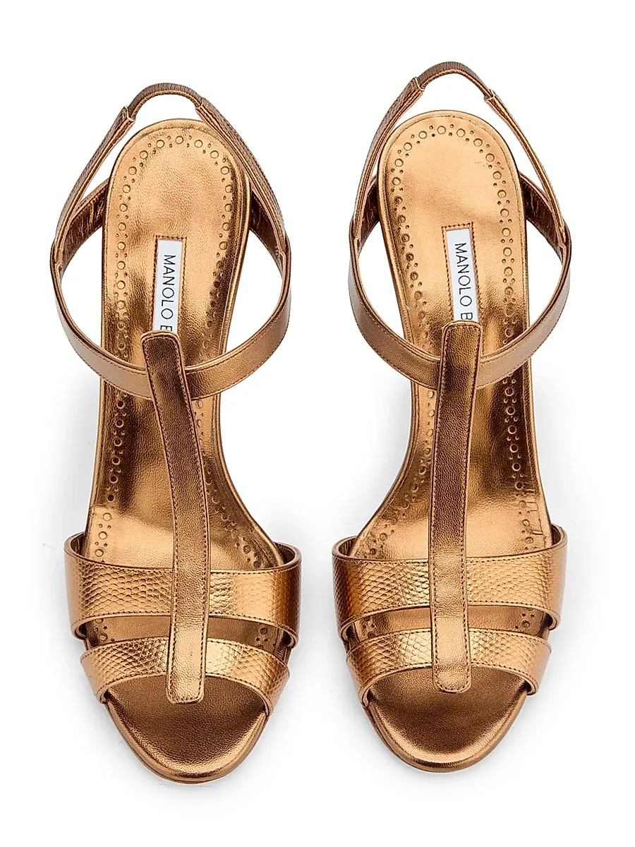 Manolo Blahnik Women's Retaux Metallic Leather Stiletto Sandals - Bronze | Thumbnail 4 Manolo Blahnik Women's Retaux Metallic Leather Stiletto Sandals - Bronze | Thumbnail 4