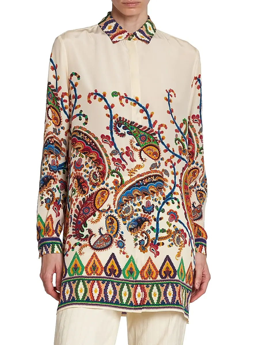 Etro Women's Paisley Silk Tunic Shirt | Thumbnail 3
