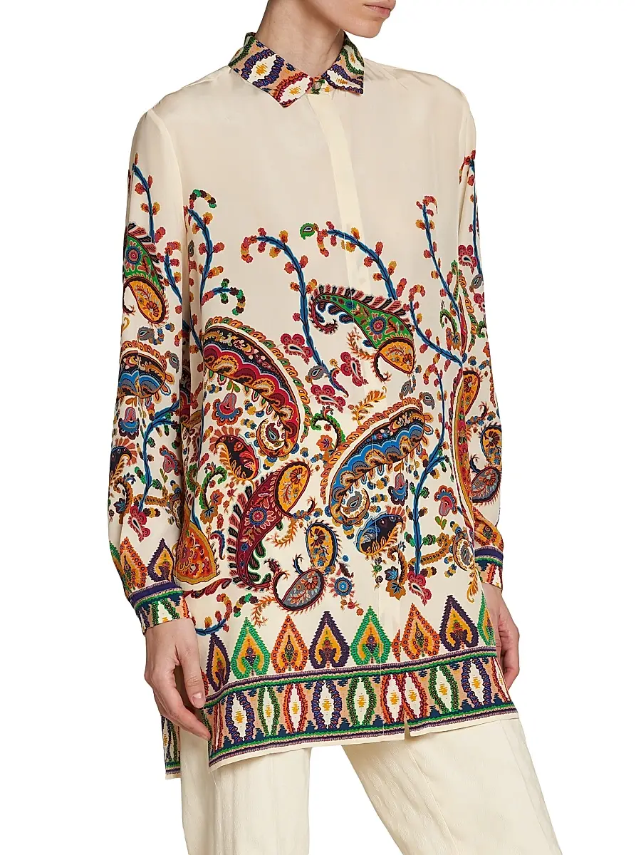 Etro Women's Paisley Silk Tunic Shirt | Thumbnail 4