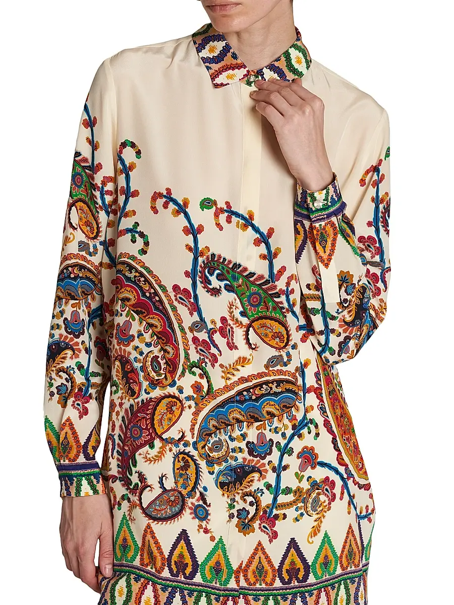 Etro Women's Paisley Silk Tunic Shirt | Thumbnail 6