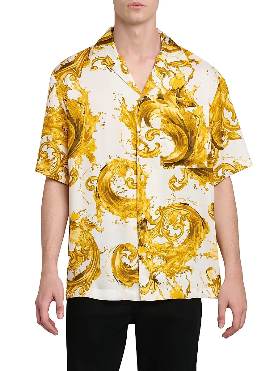Versace Jeans Couture Men's Barocco Short-Sleeve Shirt - White Gold | Thumbnail 3 Versace Jeans Couture Men's Barocco Short-Sleeve Shirt - White Gold | Thumbnail 3