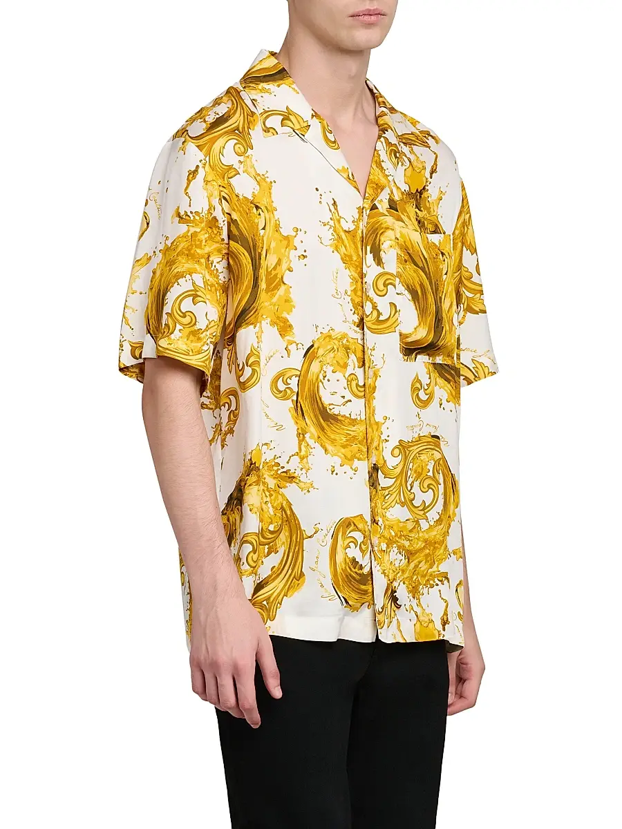 Versace Jeans Couture Men's Barocco Short-Sleeve Shirt - White Gold | Thumbnail 4 Versace Jeans Couture Men's Barocco Short-Sleeve Shirt - White Gold | Thumbnail 4