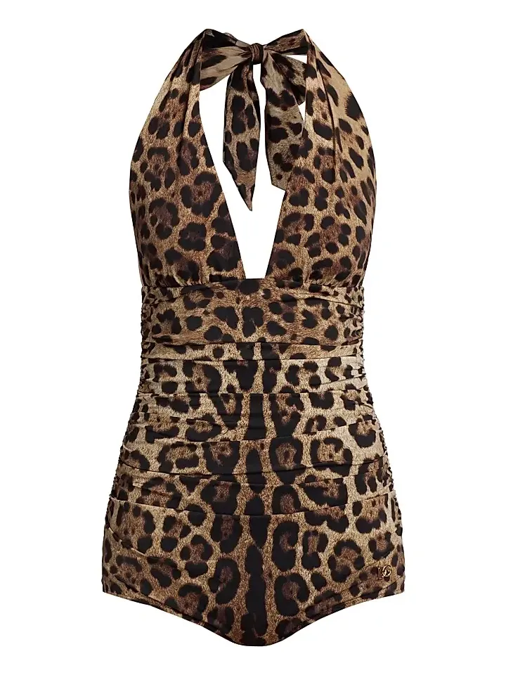 Women's Leopard One-Piece Halter Swimsuit