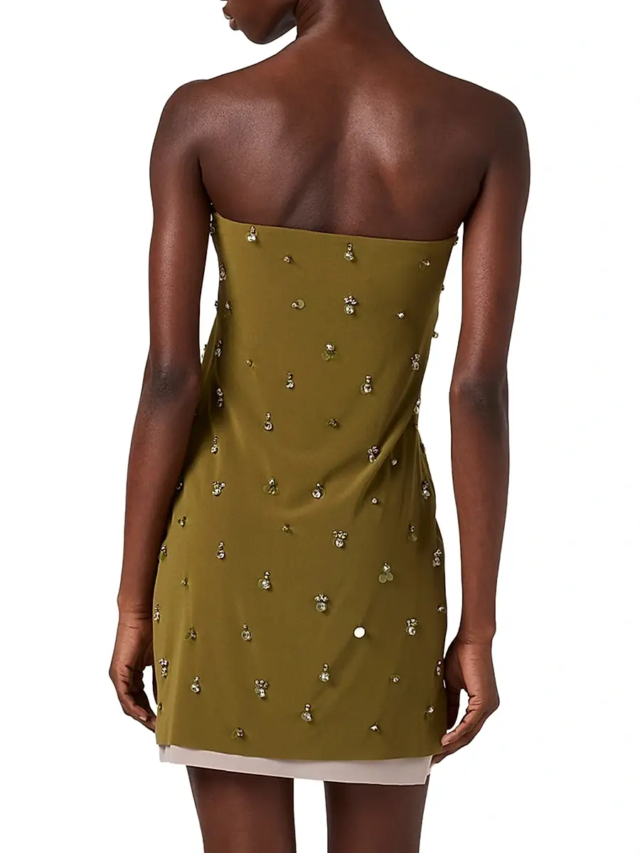 Miu Miu Women's Embroidered Stretch Georgette Mini-Dress - Green | Thumbnail 3 Miu Miu Women's Embroidered Stretch Georgette Mini-Dress - Green | Thumbnail 3