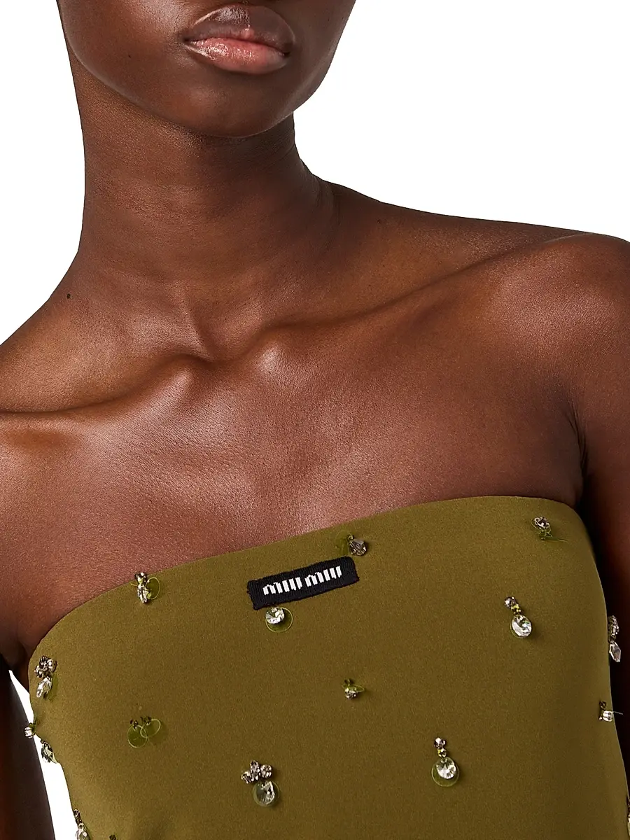 Miu Miu Women's Embroidered Stretch Georgette Mini-Dress - Green | Thumbnail 5 Miu Miu Women's Embroidered Stretch Georgette Mini-Dress - Green | Thumbnail 5