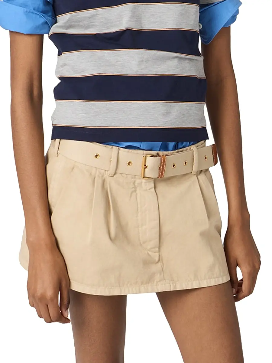 Miu Miu Women's Old Gabardine Mini Skirt - Beige Khaki | Thumbnail 2 Miu Miu Women's Old Gabardine Mini Skirt - Beige Khaki | Thumbnail 2