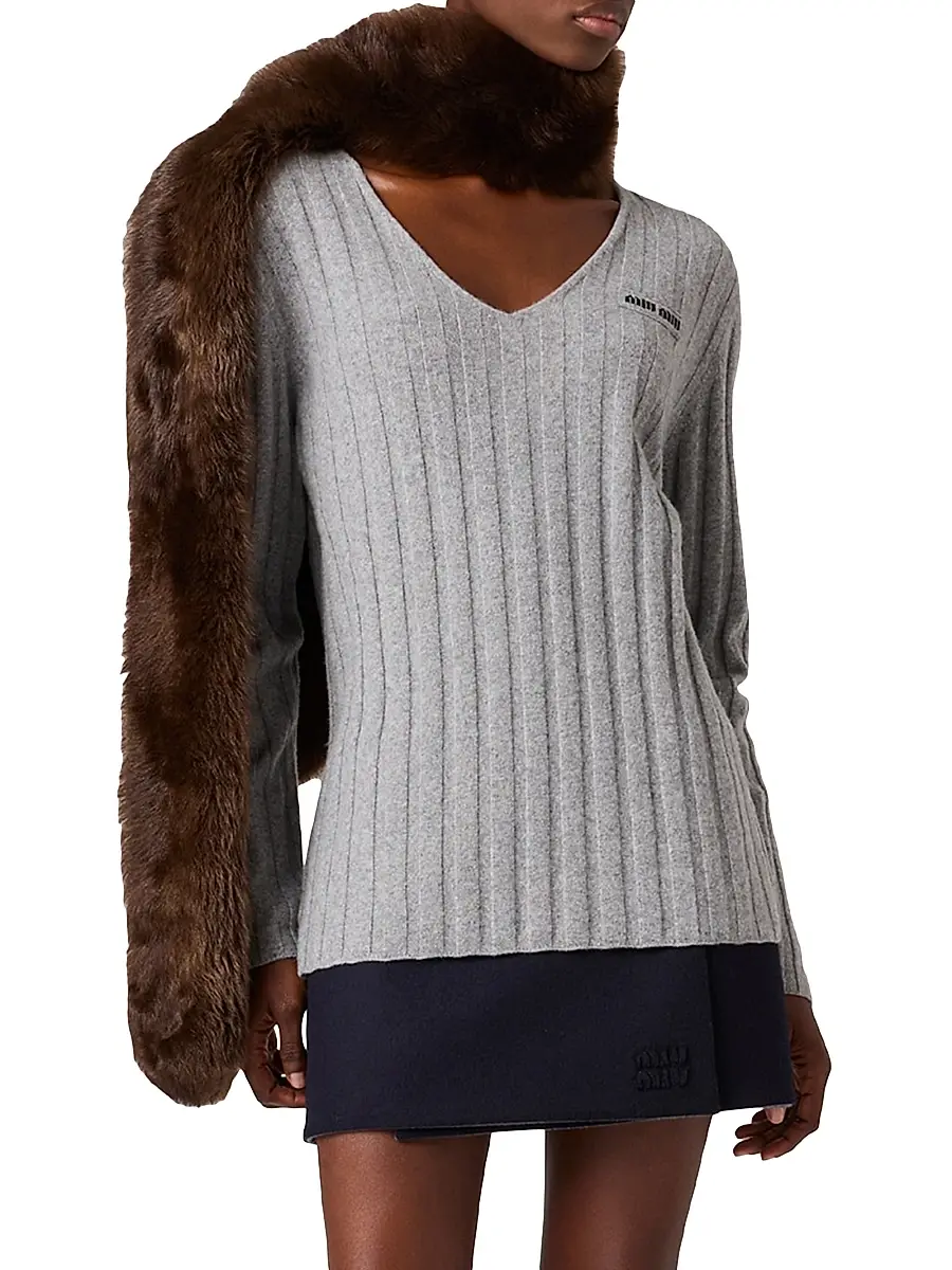 Miu Miu Women's Wool and Cashmere V-Neck Sweater | Thumbnail 2