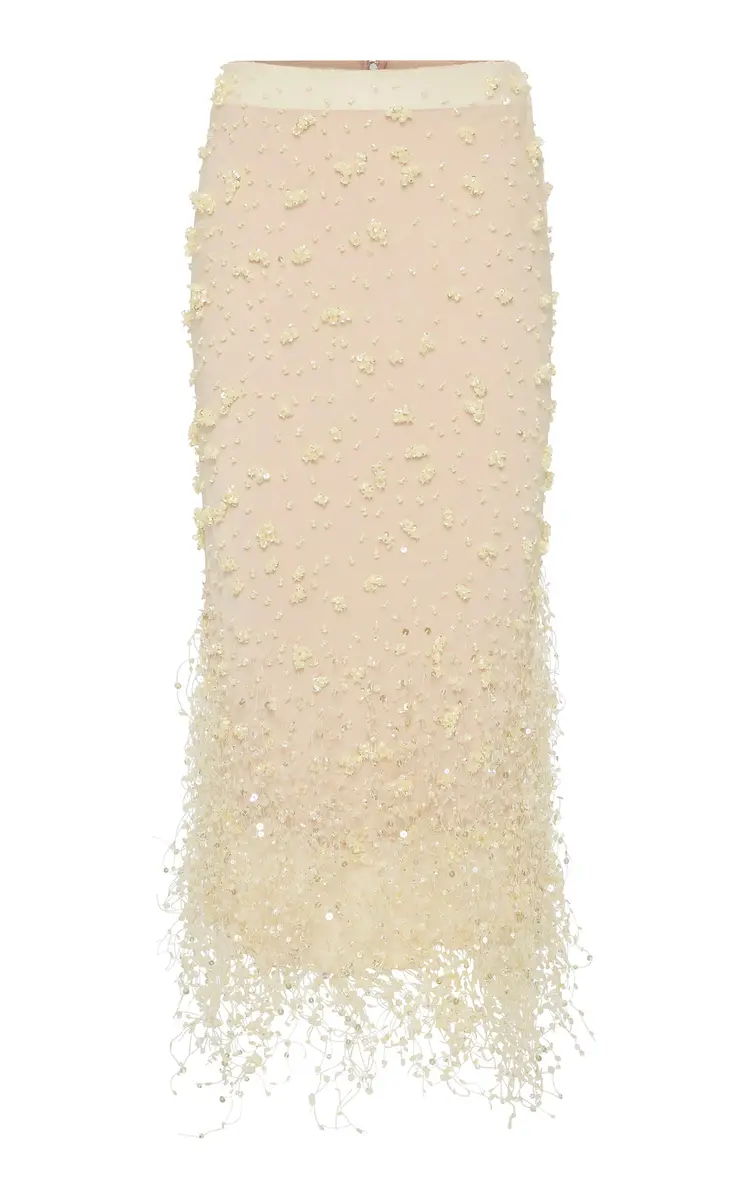 RACHEL GILBERT Anika Embellished Georgette Midi Skirt