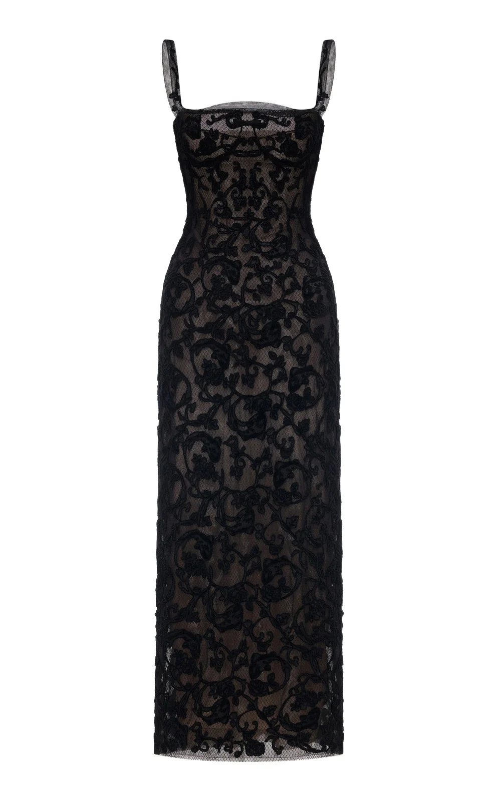 Straight-Neck Bodice Midi Dress