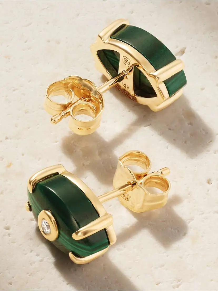 Sydney Evan 14-karat Gold, Malachite And Diamond Earrings | Thumbnail 3 Sydney Evan 14-karat Gold, Malachite And Diamond Earrings | Thumbnail 3