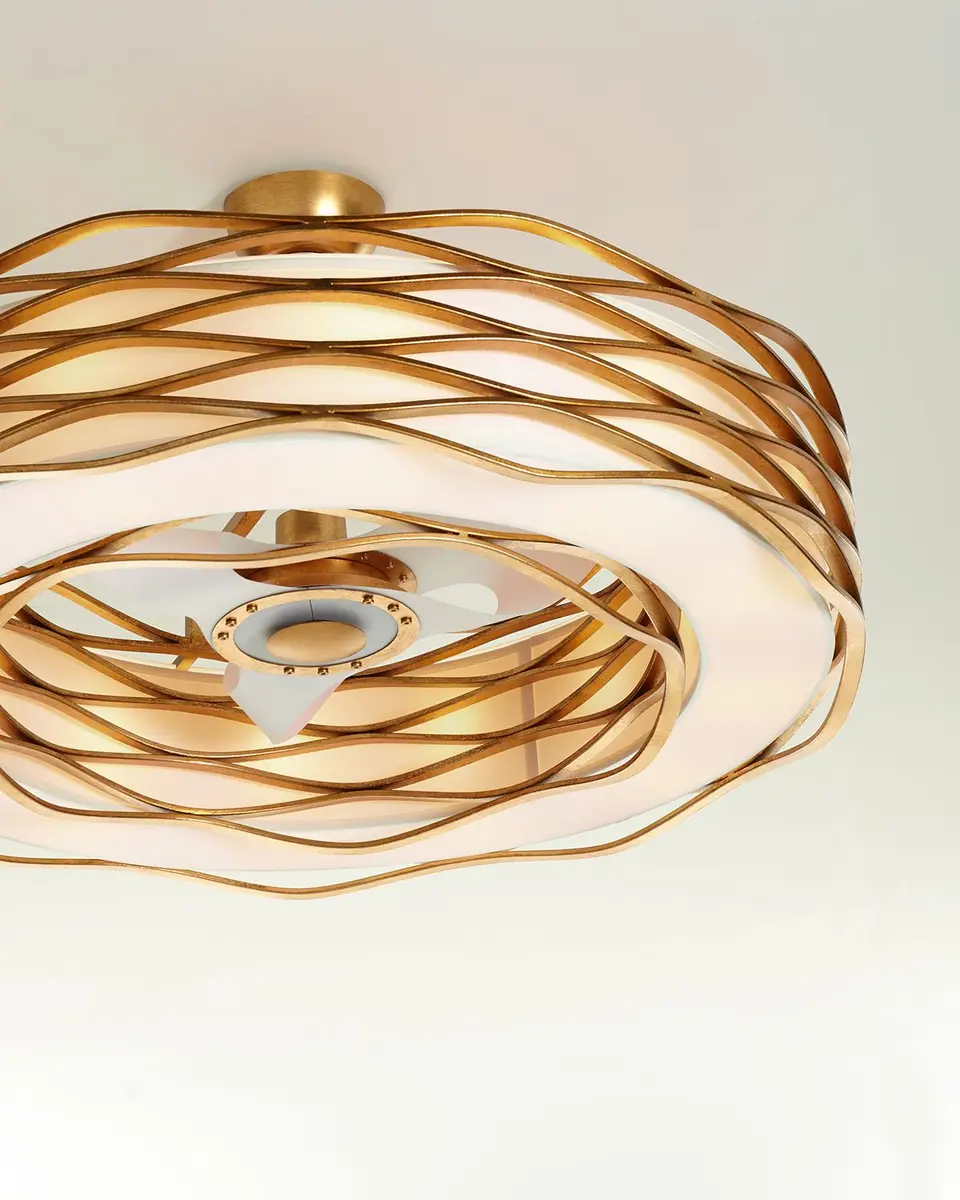 John-Richard Collection Ribbons of Gold 12-Light Pendant with Fan | Image 1 John-Richard Collection Ribbons of Gold 12-Light Pendant with Fan | Image 1