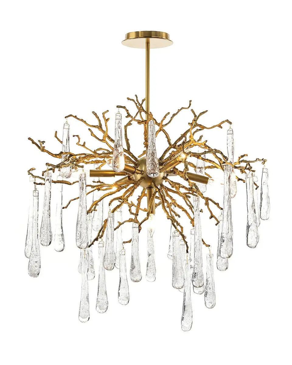 John-Richard Collection Brass and Glass Teardrop 7-Light Chandelier | Thumbnail 2 John-Richard Collection Brass and Glass Teardrop 7-Light Chandelier | Thumbnail 2