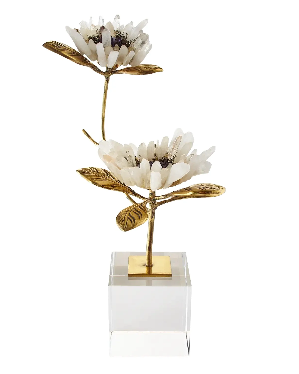 John-Richard Collection Double Crystal Bloom Floral Sculpture