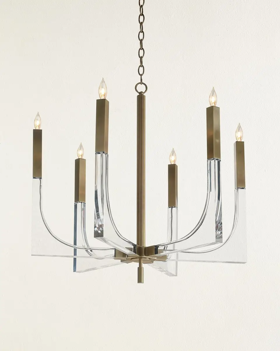 John-Richard Collection 41H X 38W X 38D Acrylic And Brass Six Light Chandelier | Thumbnail 2