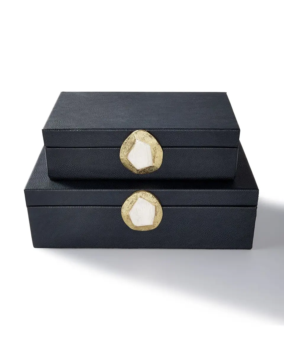 John-Richard Collection Onyx Pebble Grain Faux Leather Boxes, Set of 2 | Thumbnail 2 John-Richard Collection Onyx Pebble Grain Faux Leather Boxes, Set of 2 | Thumbnail 2