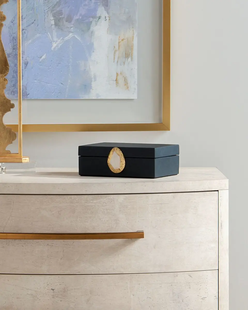 John-Richard Collection Onyx Pebble Grain Faux Leather Boxes, Set of 2