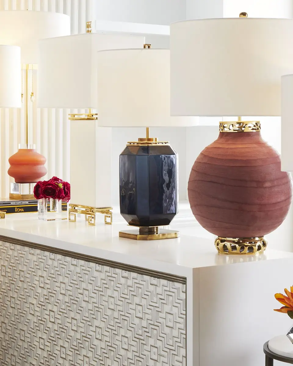 John-Richard Collection Navy Blue Glass and Brass Table Lamp | Thumbnail 3 John-Richard Collection Navy Blue Glass and Brass Table Lamp | Thumbnail 3