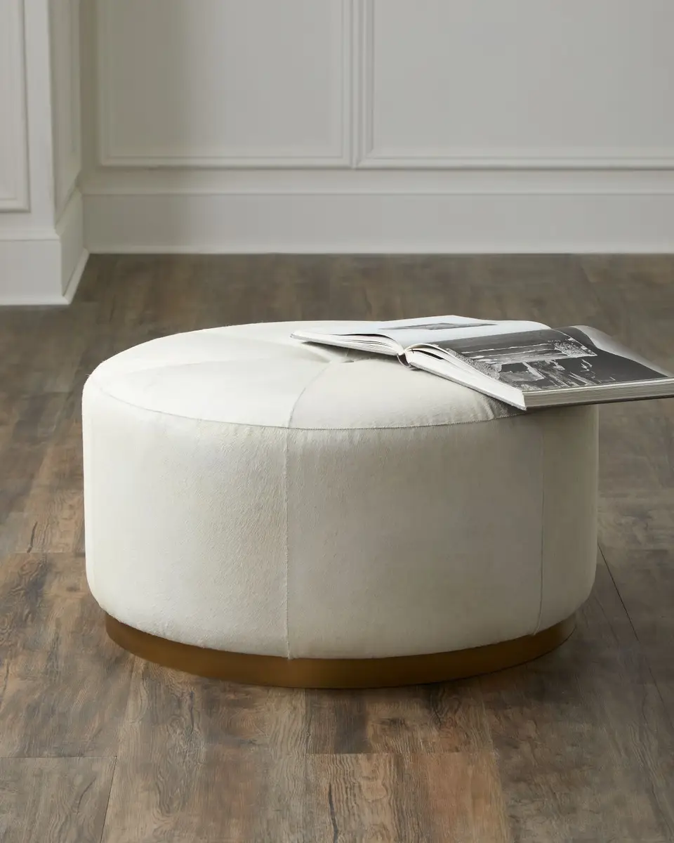 Jamie Young Thackery Round Hair-Hide Pouf | Image 1 Jamie Young Thackery Round Hair-Hide Pouf | Image 1