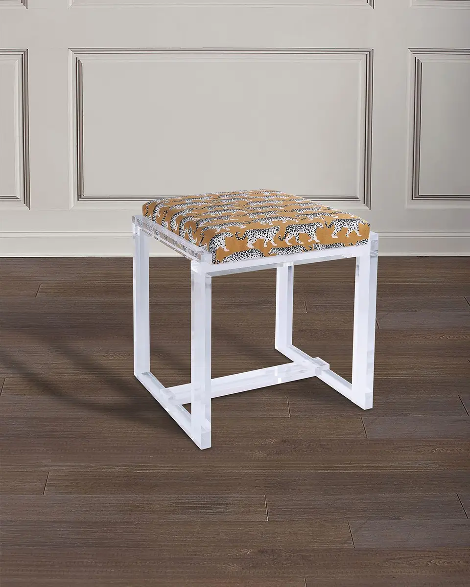 Port 68 Glencoe Lucite Bench, Prowling Khaki (Leopard Pattern) | Image 1 Port 68 Glencoe Lucite Bench, Prowling Khaki (Leopard Pattern) | Image 1