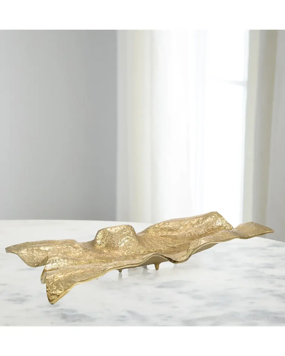 John-Richard Collection Draped Fabric Brass Rectangular Bowl | Thumbnail 2