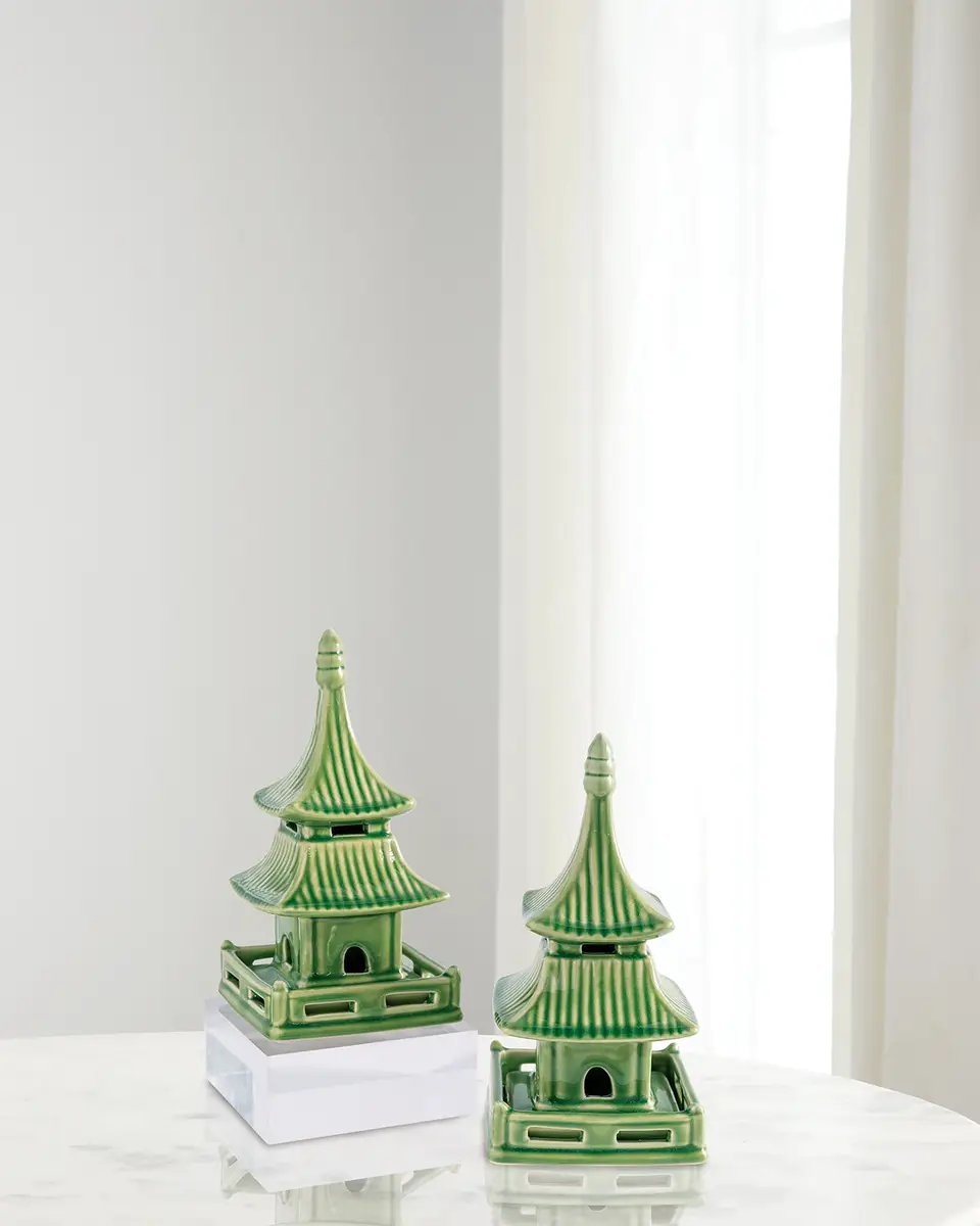 Port 68 Green Short Pagoda Table Accents, Set of 2 | Image 1 Port 68 Green Short Pagoda Table Accents, Set of 2 | Image 1