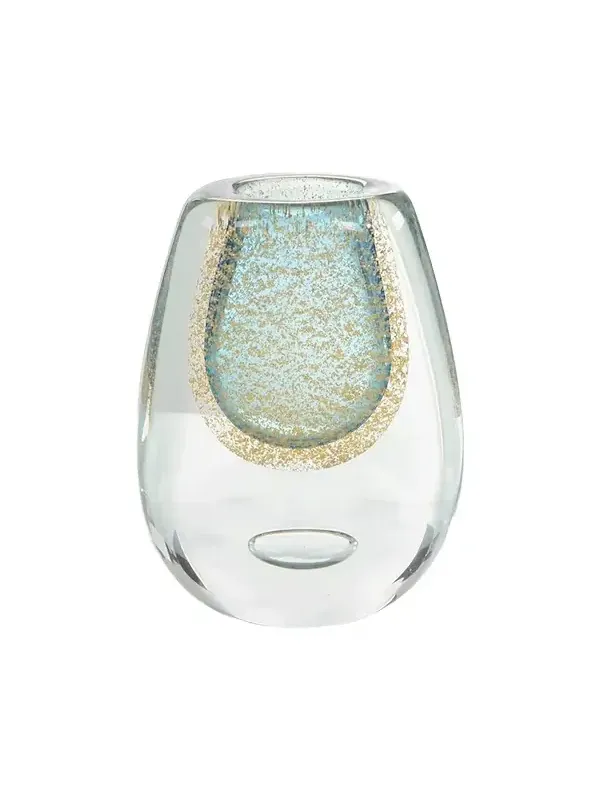 John-Richard Collection Gold-Flecked Blue Handblown Glass Vase III