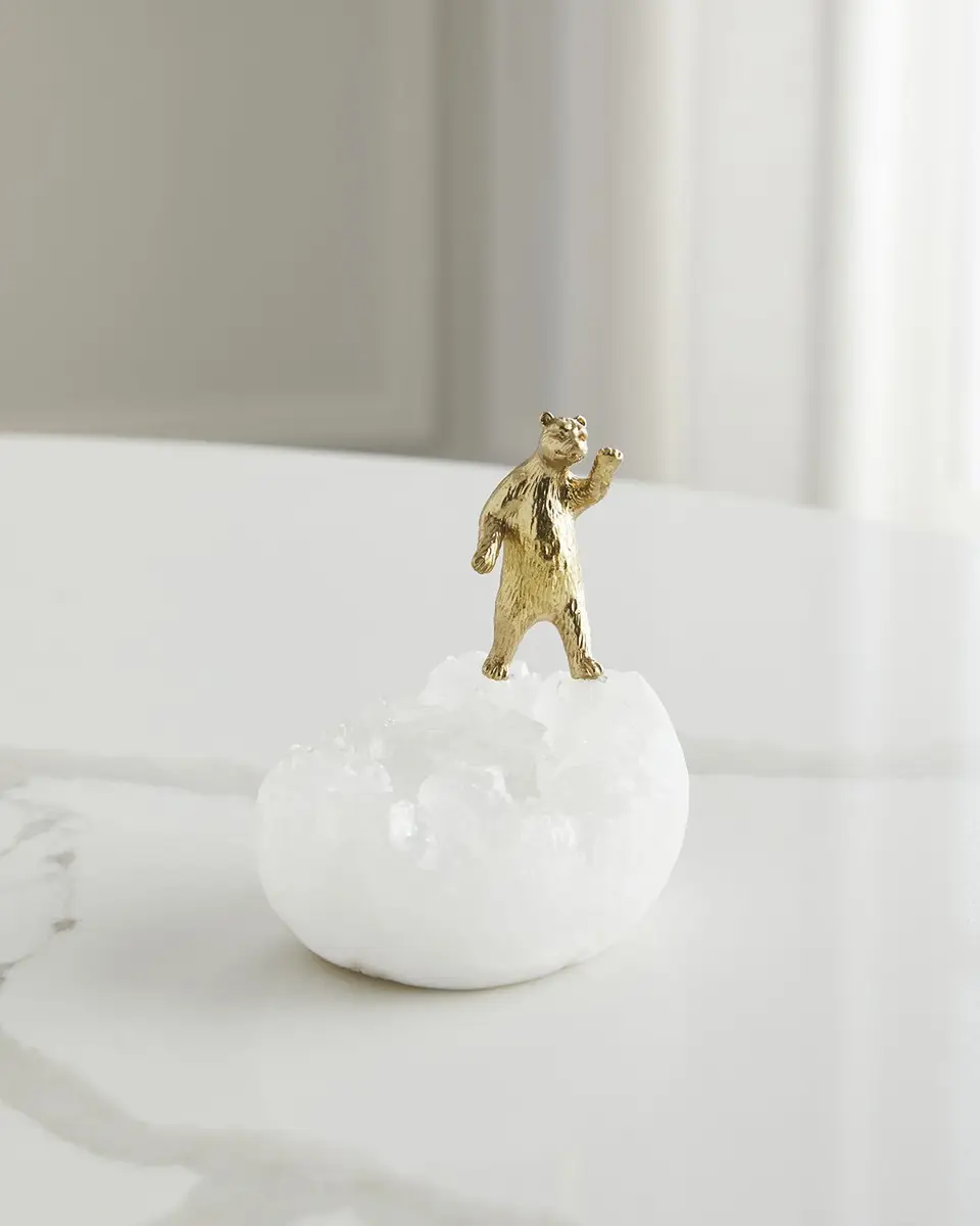 John-Richard Collection Brass Bear Figure on Quartz Sculptures, Set of 3 | Thumbnail 2