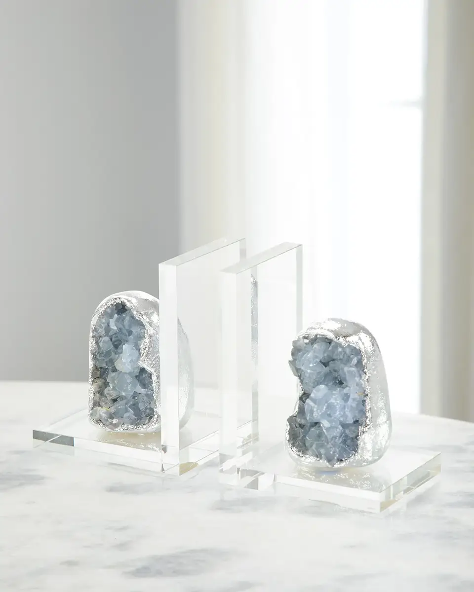 John-Richard Collection Silver Geode Bookends, Set of 2