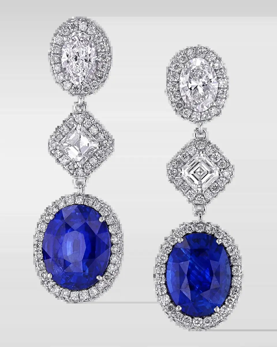 Neiman Marcus Diamonds 18K White Gold Dangling Diamond and Sapphire Earrings, 1.29"L x 0.44"W | Thumbnail 2 Neiman Marcus Diamonds 18K White Gold Dangling Diamond and Sapphire Earrings, 1.29"L x 0.44"W | Thumbnail 2