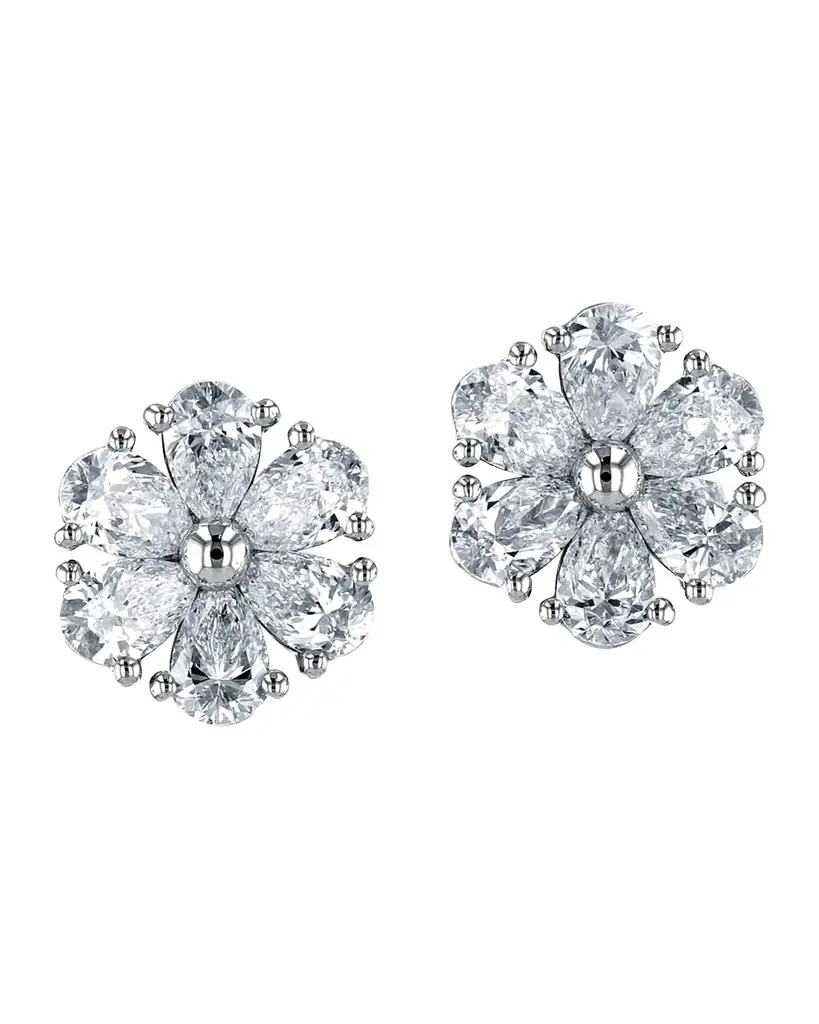 Neiman Marcus Diamonds 18K Gold Pear-Shaped Diamond Flower Stud Earrings, 6tcw, 0.59"L / 0.59"W | Image 1 Neiman Marcus Diamonds 18K Gold Pear-Shaped Diamond Flower Stud Earrings, 6tcw, 0.59"L / 0.59"W | Image 1