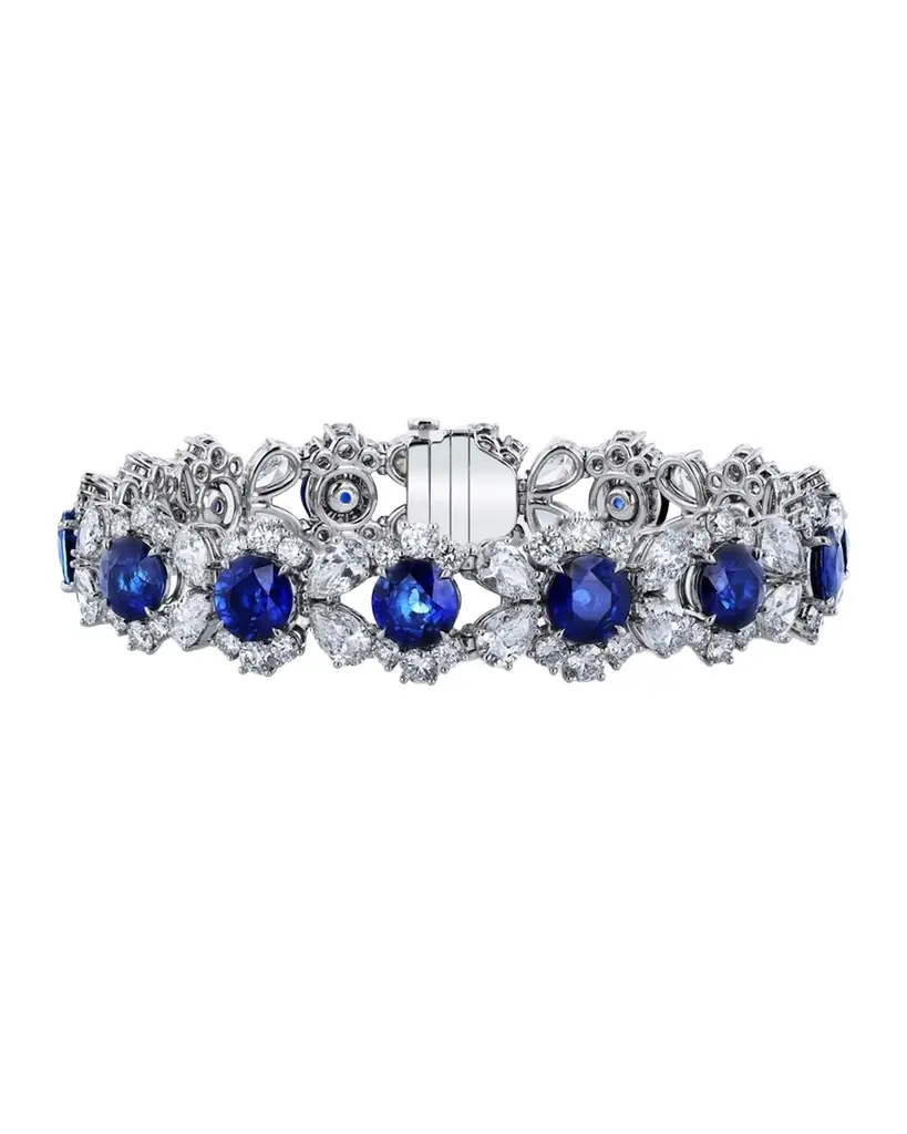 Neiman Marcus Diamonds Platinum Mixed Diamond Bracelet with Round Blue Sapphires, 7" | Image 1 Neiman Marcus Diamonds Platinum Mixed Diamond Bracelet with Round Blue Sapphires, 7" | Image 1