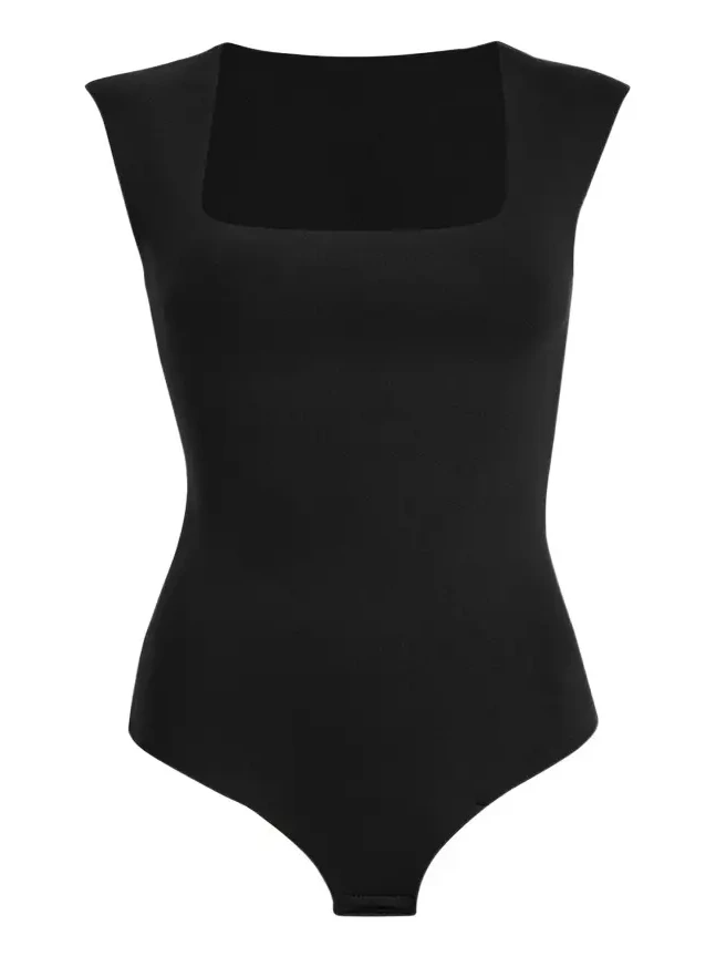 Cap-Sleeve Neoprene Thong Bodysuit