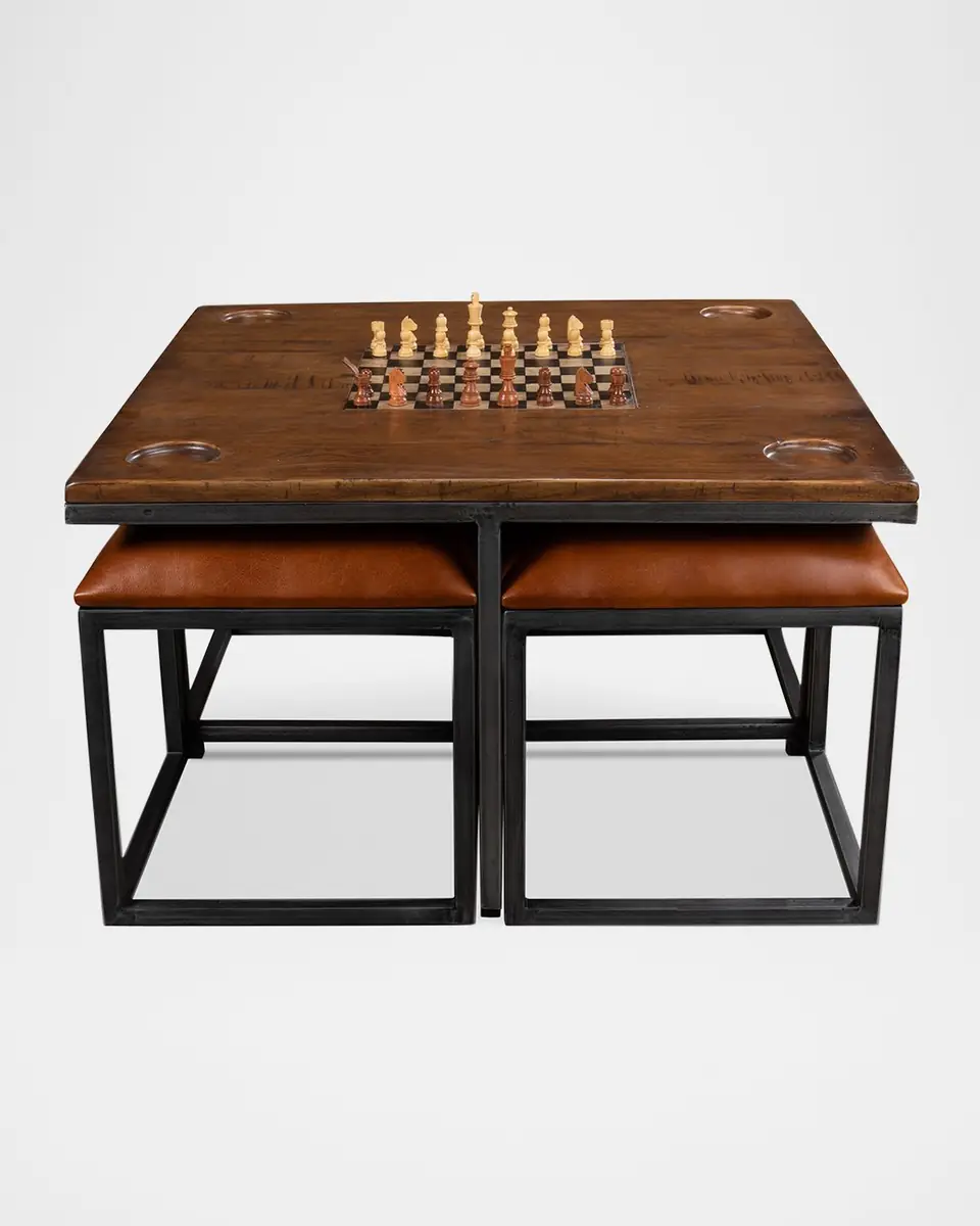 Sarreid Low Game Table with Four Stools | Thumbnail 2 Sarreid Low Game Table with Four Stools | Thumbnail 2
