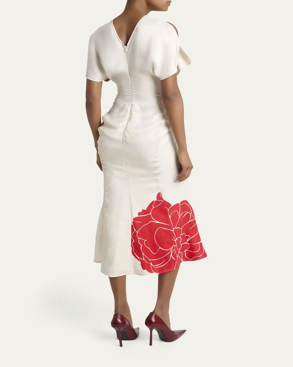 Victoria Beckham Ruched Floral-Print Viscose Midi Dress | Thumbnail 3 Victoria Beckham Ruched Floral-Print Viscose Midi Dress | Thumbnail 3