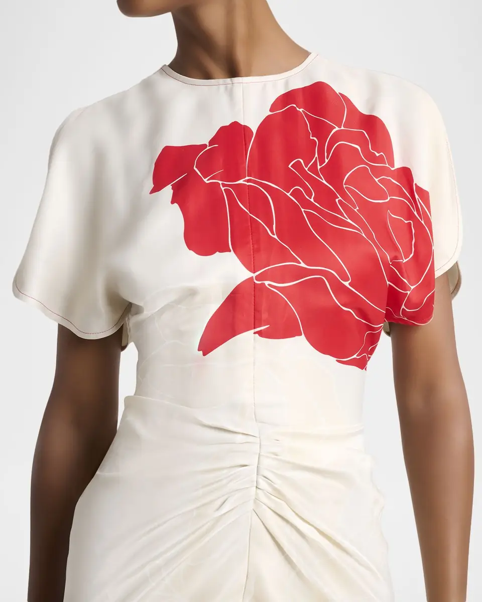 Victoria Beckham Ruched Floral-Print Viscose Midi Dress | Thumbnail 9 Victoria Beckham Ruched Floral-Print Viscose Midi Dress | Thumbnail 9