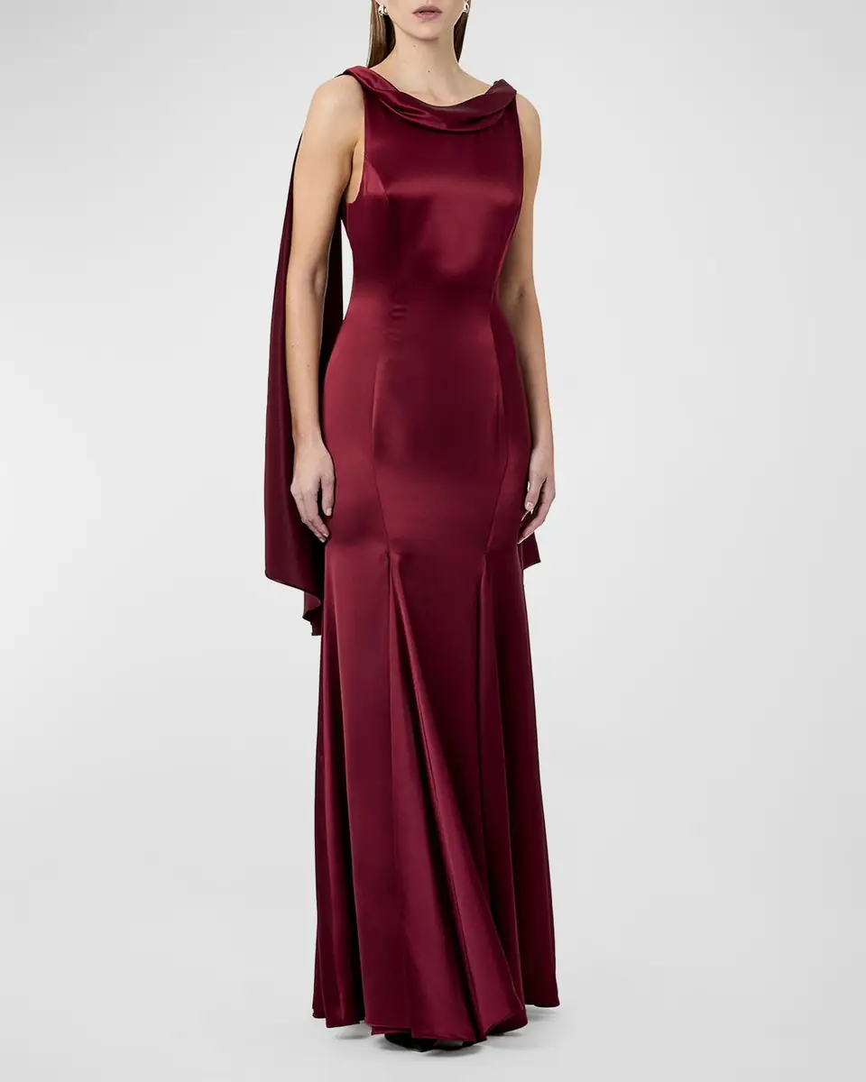 n/nicholas Nicolette Pleated Draped Satin Gown | Thumbnail 4