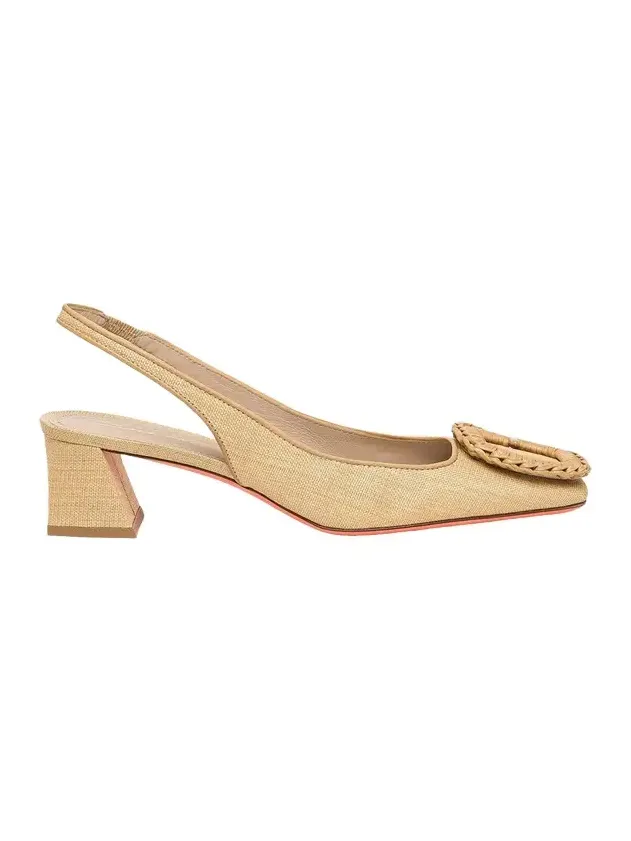 Lemon Raffia Buckle Slingback Pumps Lemon Raffia Buckle Slingback Pumps