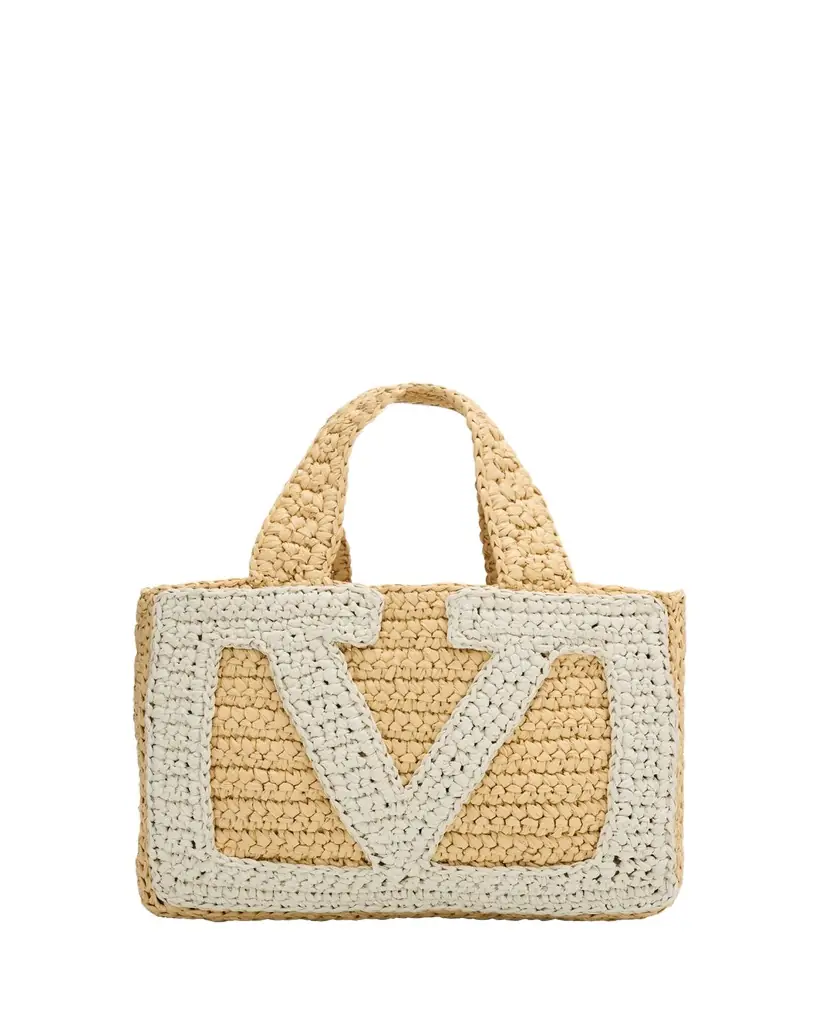 Valentino Garavani Small VLogo Viscose Raffia Tote Bag | Image 1 Valentino Garavani Small VLogo Viscose Raffia Tote Bag | Image 1