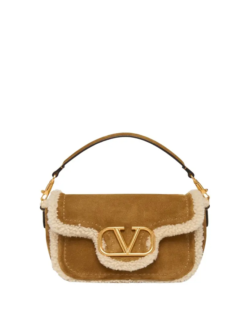 Valentino Garavani VLogo Shearling & Suede Top-Handle Bag | Image 1 Valentino Garavani VLogo Shearling & Suede Top-Handle Bag | Image 1