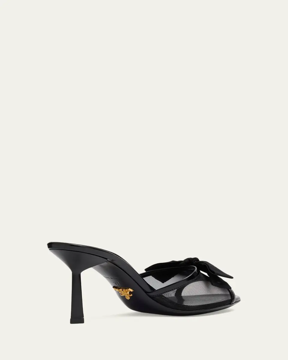Prada 75mm Logo Bow Mesh Mule Sandals | Thumbnail 2