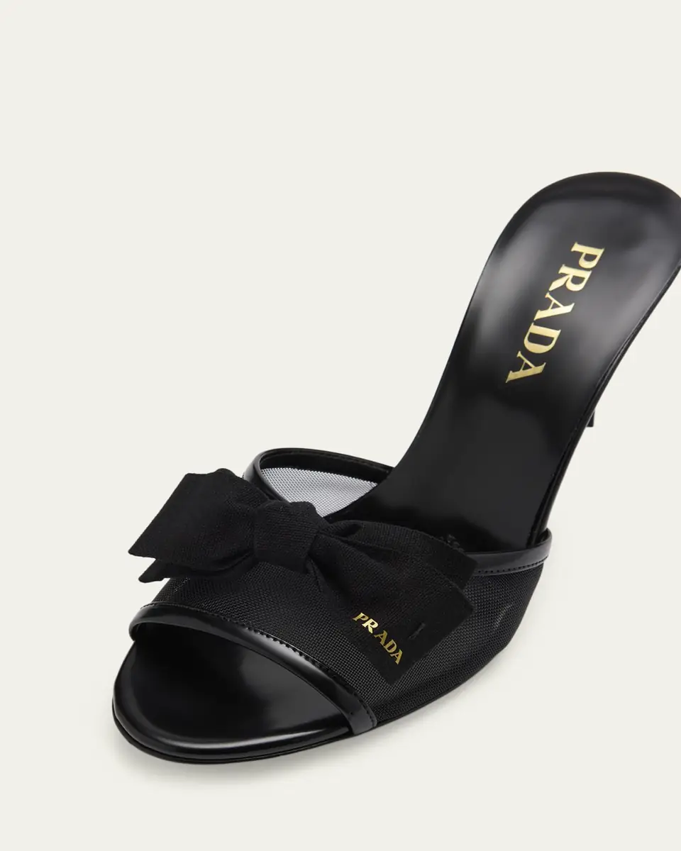 Prada 75mm Logo Bow Mesh Mule Sandals | Thumbnail 3