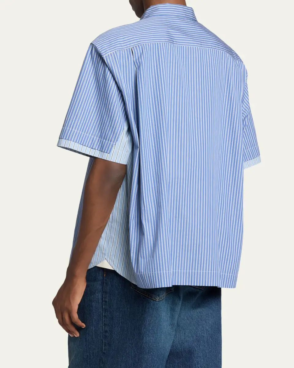 Sacai Men's Colorblock Striped Poplin Short-Sleeve Sport Shirt | Thumbnail 3 Sacai Men's Colorblock Striped Poplin Short-Sleeve Sport Shirt | Thumbnail 3