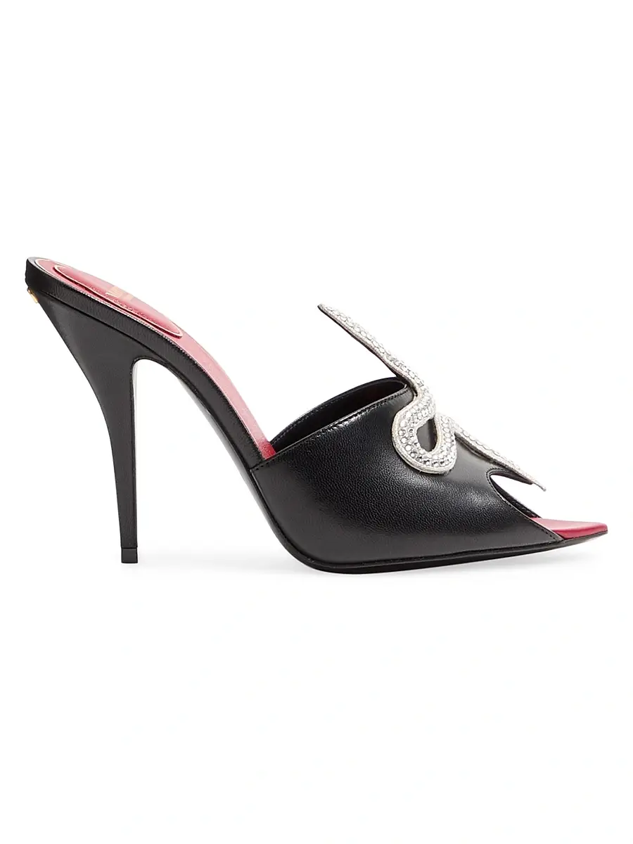 Valentino Garavani Women's Coeur Vipère 10MM Kidskin Slide Sandals - Black | Image 1 Valentino Garavani Women's Coeur Vipère 10MM Kidskin Slide Sandals - Black | Image 1