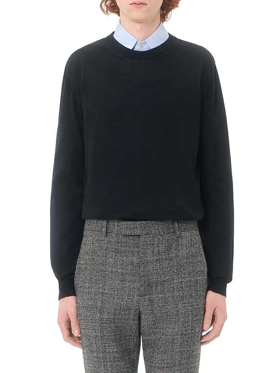 Valentino Men's Wool Sweater with VLogo Embroidery - Black | Thumbnail 2 Valentino Men's Wool Sweater with VLogo Embroidery - Black | Thumbnail 2