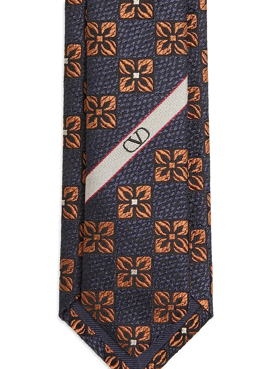 Valentino Men's Valentie Silk and Jacquard Tie with Design - Blue Hazelnut | Thumbnail 4
