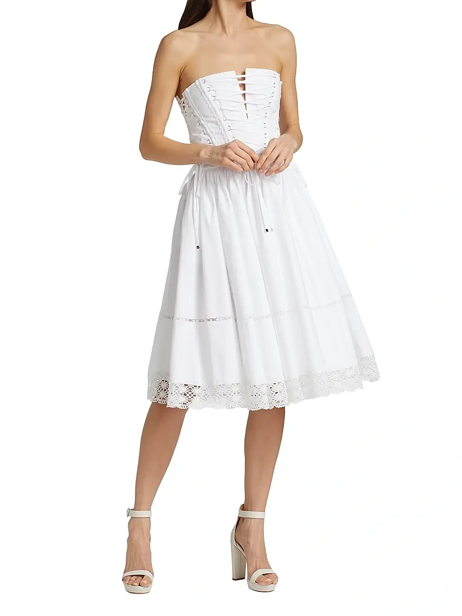 Dolce & Gabbana Women's Tuta Lace-Up Cotton Twill Dress - Bianco Ottico | Thumbnail 3
