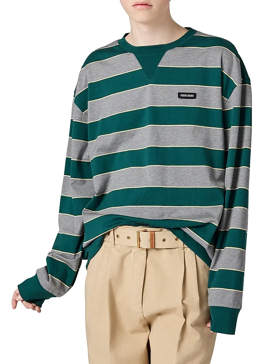 Miu Miu Women's Striped Jersey Sweatshirt - Green | Thumbnail 2